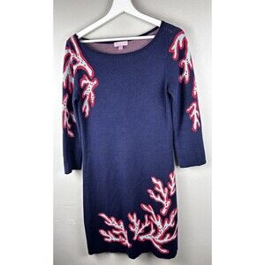 Lilly Pulitzer Polly Sweater Shift Dress True Navy Coral Jacquard S